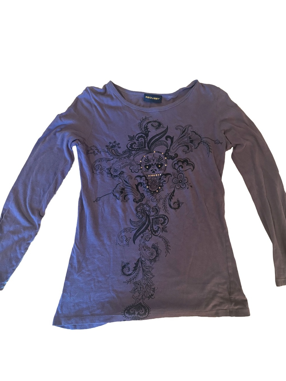 Purple Long Sleeve Floral Skull Tee Skater